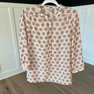 Banana Republic Womens Pink and Gray Polka Dot Three Quarter Button Up Top Sz M